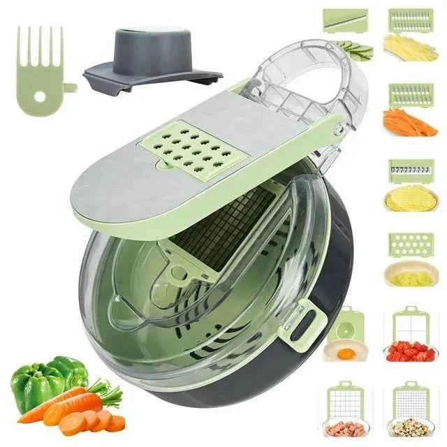 13-in-1 Vegetable Chopper & Mandoline Slicer Set | Multifunctional Onion Dicer with Drain Basket