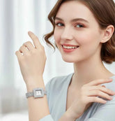 Luxury Square Crystal Bracelet Watch for Women | Gold & Silver Iced-Out Jewelry Wristwatch