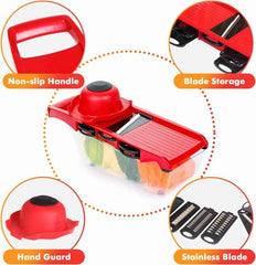 10-in-1 Multi-functional Vegetable Slicer & Shredder | Mandoline Cutter with 6 Blades & Hand Guard