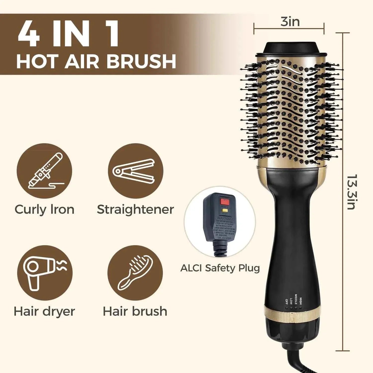 3-in-1 One-Step Hot Air Brush & Volumizer | Ceramic Anion Hair Dryer & Styler