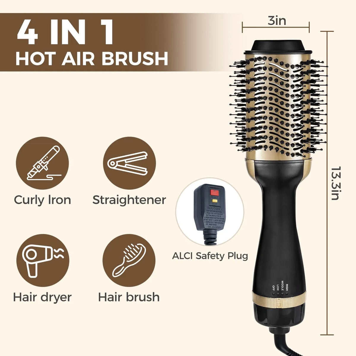 3-in-1 One-Step Hot Air Brush & Volumizer | Ceramic Anion Hair Dryer & Styler
