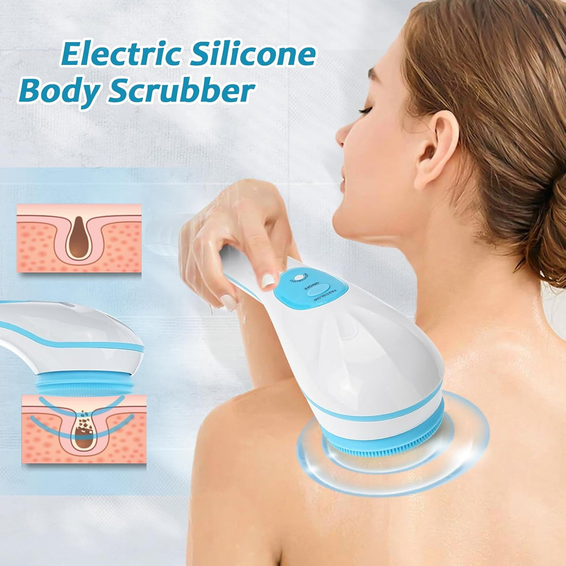 Brrnoo 360° Electric Body Bath Brush & Back Scrubber | 5-in-1 IPX7 Waterproof Shower Massager