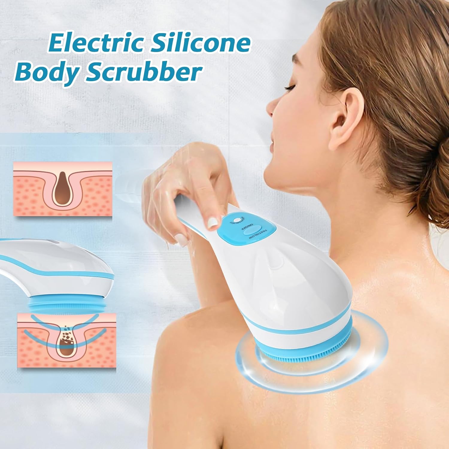 Brrnoo 360° Electric Body Bath Brush & Back Scrubber | 5-in-1 IPX7 Waterproof Shower Massager