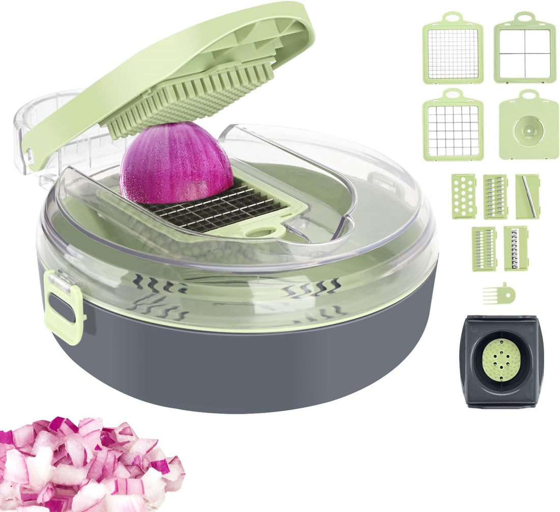 13-in-1 Vegetable Chopper & Mandoline Slicer Set | Multifunctional Onion Dicer with Drain Basket