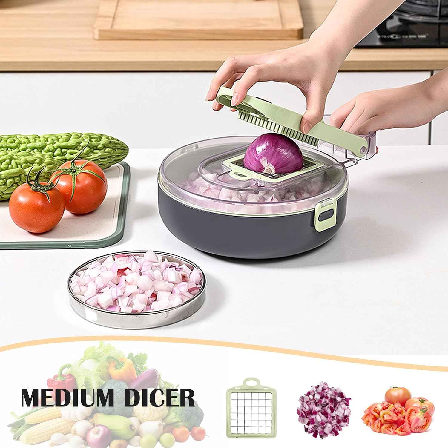 13-in-1 Vegetable Chopper & Mandoline Slicer Set | Multifunctional Onion Dicer with Drain Basket