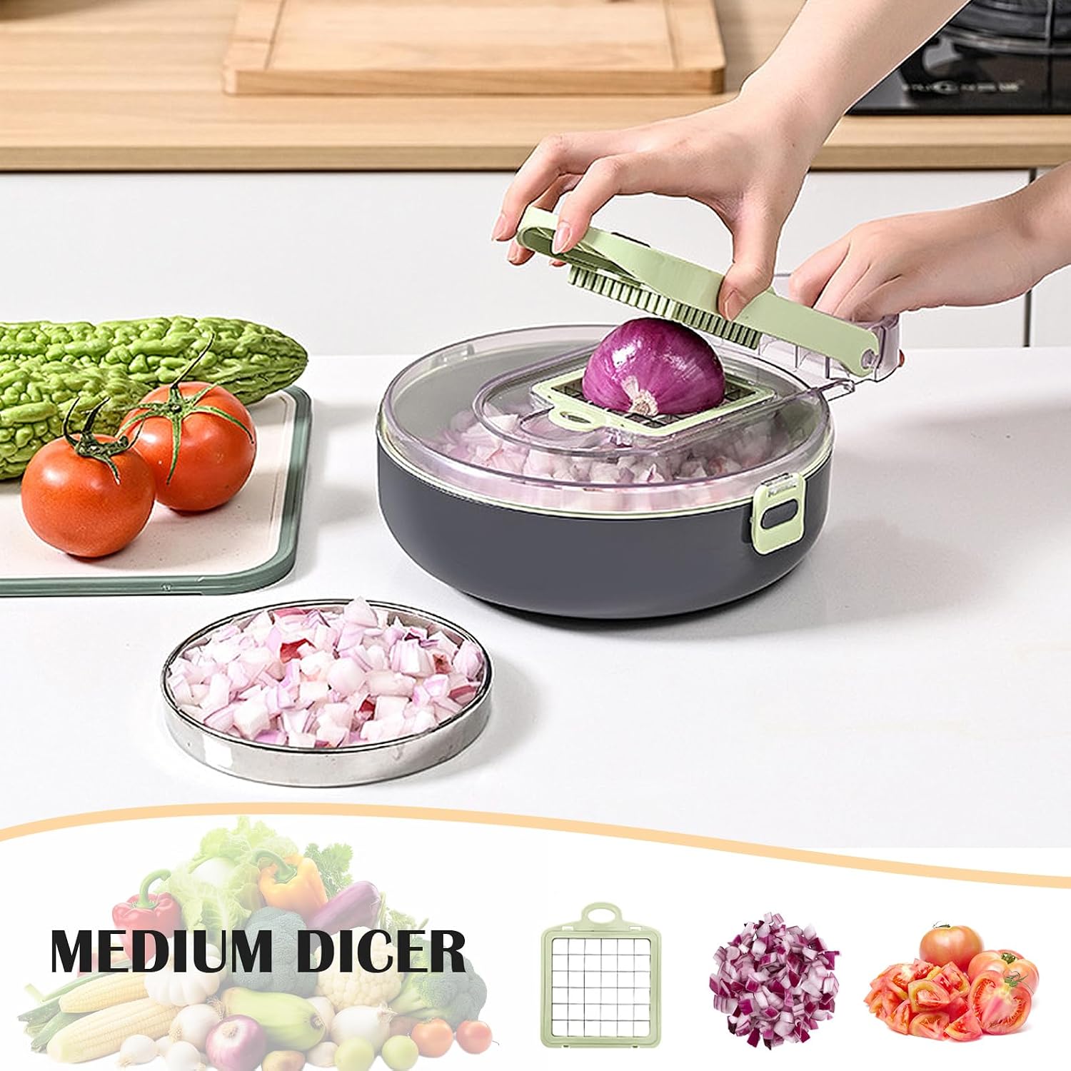 13-in-1 Vegetable Chopper & Mandoline Slicer Set | Multifunctional Onion Dicer with Drain Basket