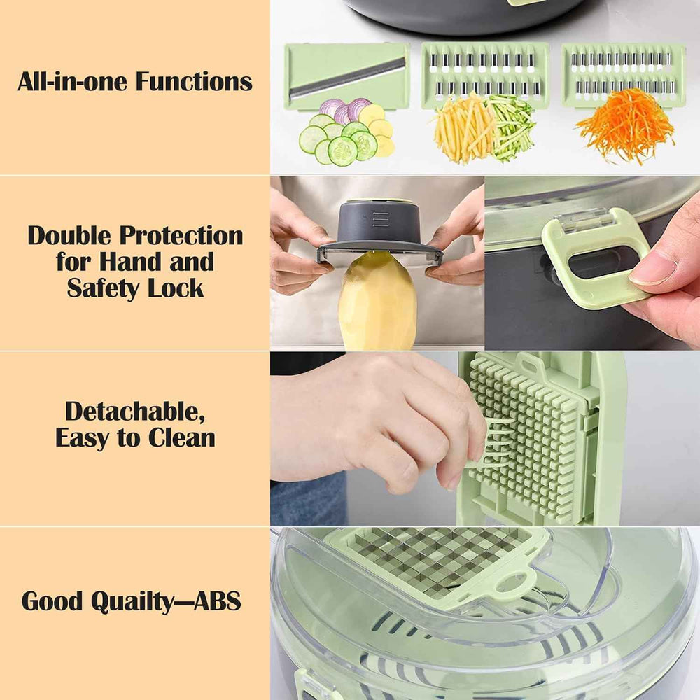 13-in-1 Vegetable Chopper & Mandoline Slicer Set | Multifunctional Onion Dicer with Drain Basket