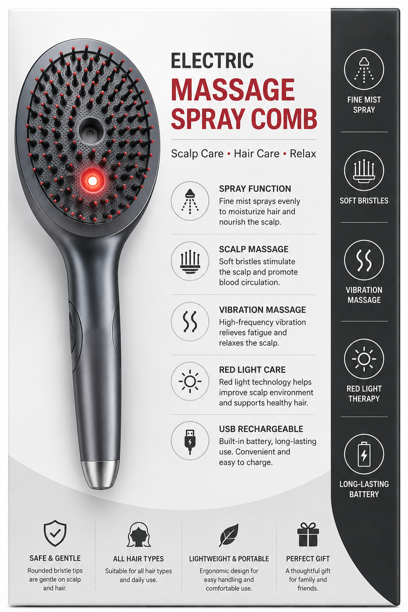 3-in-1 Electric Massage Spray Comb | Rechargeable Scalp Massager & Mist Hair Brush