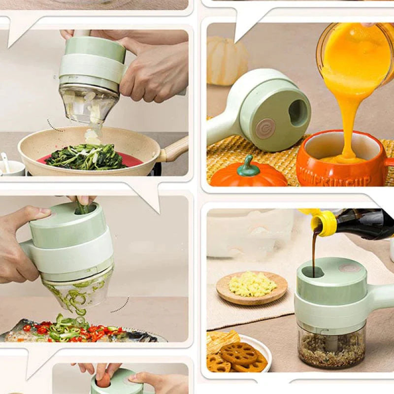 4-in-1 Handheld Electric Vegetable Cutter & Garlic Slicer | Cordless Food Chopper with Filling Hole