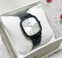 Casio Vintage Square Analog Watch | Stainless Steel Bracelet & Sunburst Green Dial