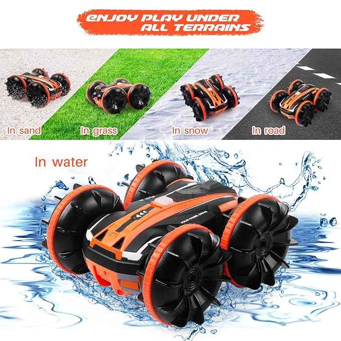 Amphibious Rc Car Remote Control Stunt Car 2 Sides Waterproof Driving On Water And Land 360 Rotate Electronic Vehicle Kids Gift