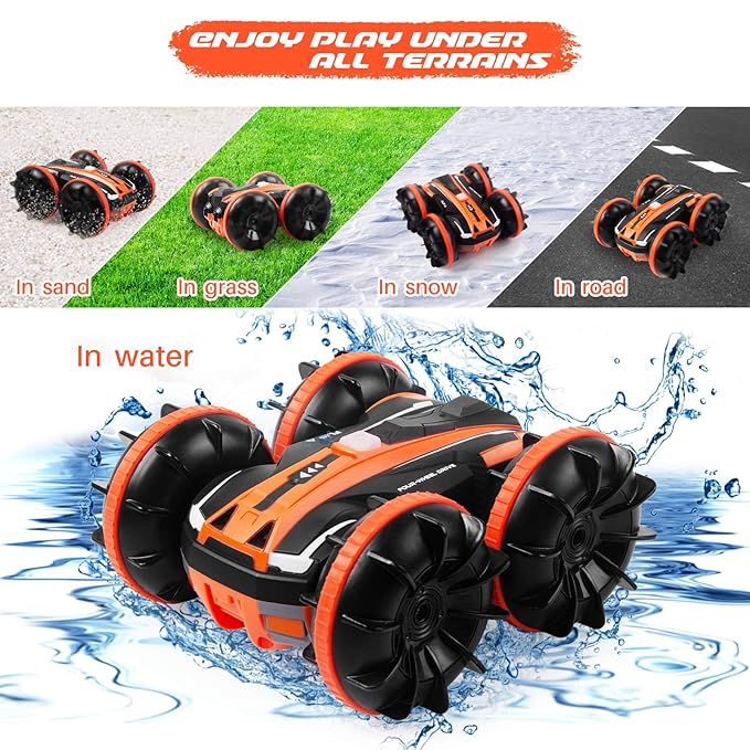 Amphibious Rc Car Remote Control Stunt Car 2 Sides Waterproof Driving On Water And Land 360 Rotate Electronic Vehicle Kids Gift