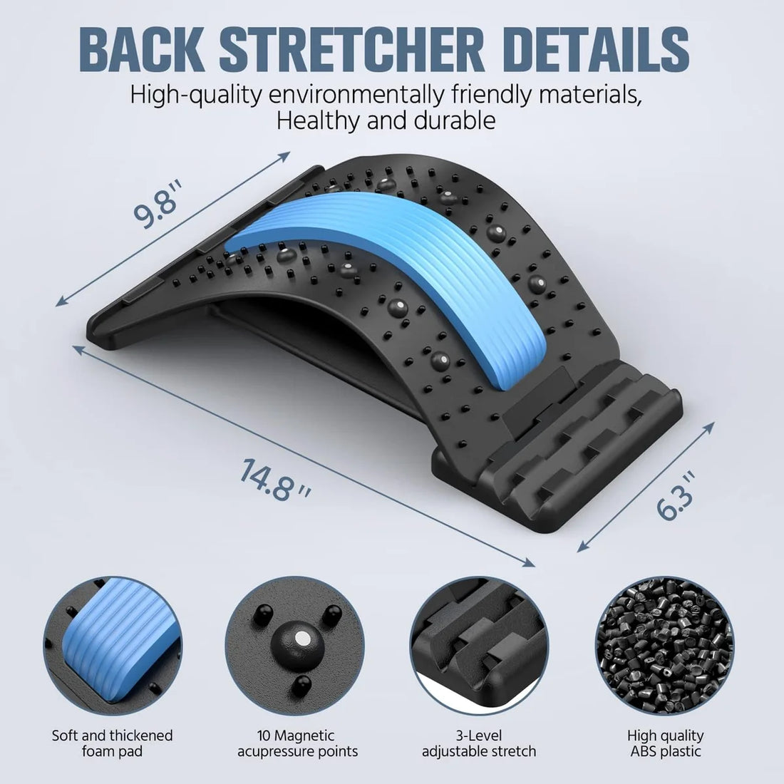 Adjustable Back Stretcher & Spine Cracker | Multi-Level Magnetic Lumbar Support for Lower Back Pain Relief