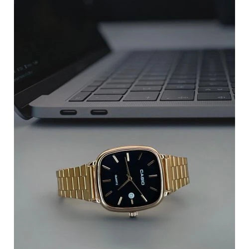 Casio Vintage Square Analog Watch | Stainless Steel Bracelet & Sunburst Green Dial