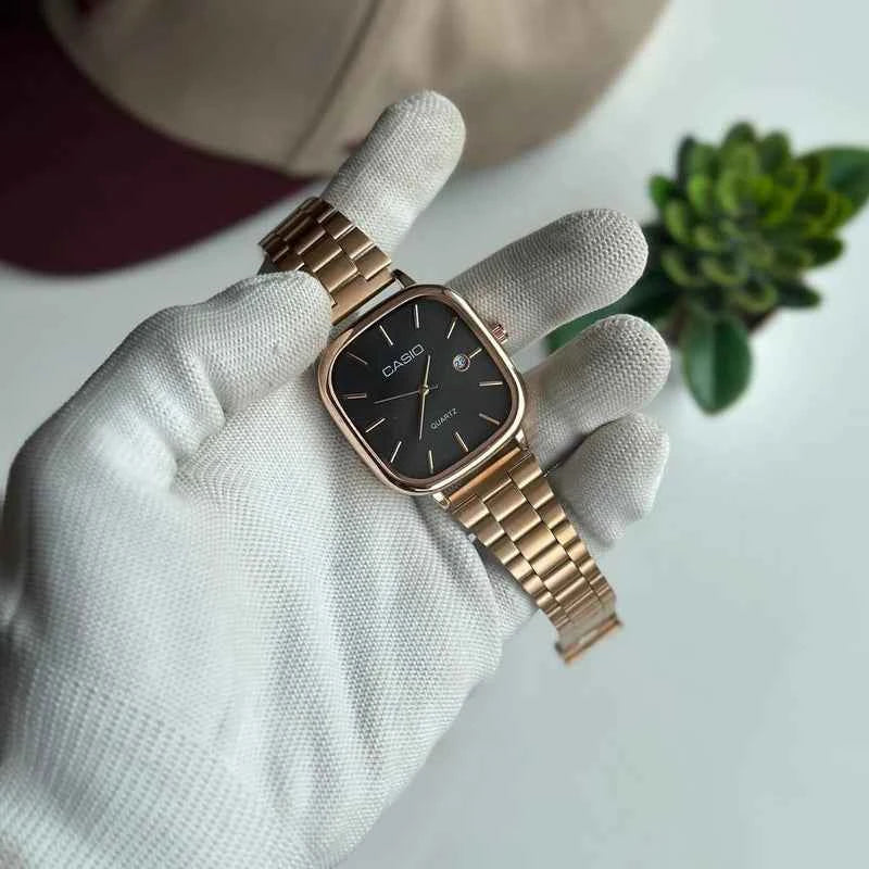 Casio Vintage Square Analog Watch | Stainless Steel Bracelet & Sunburst Green Dial
