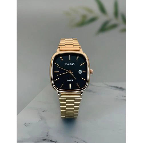 Casio Vintage Square Analog Watch | Stainless Steel Bracelet & Sunburst Green Dial