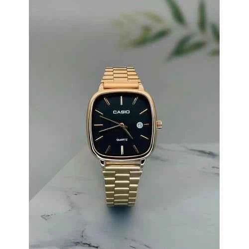 Casio Vintage Square Analog Watch | Stainless Steel Bracelet & Sunburst Green Dial