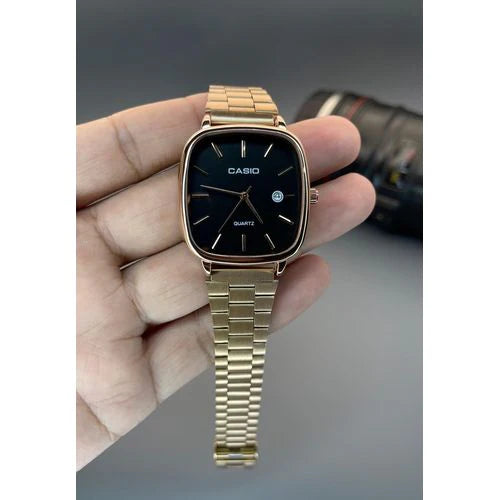 Casio Vintage Square Analog Watch | Stainless Steel Bracelet & Sunburst Green Dial
