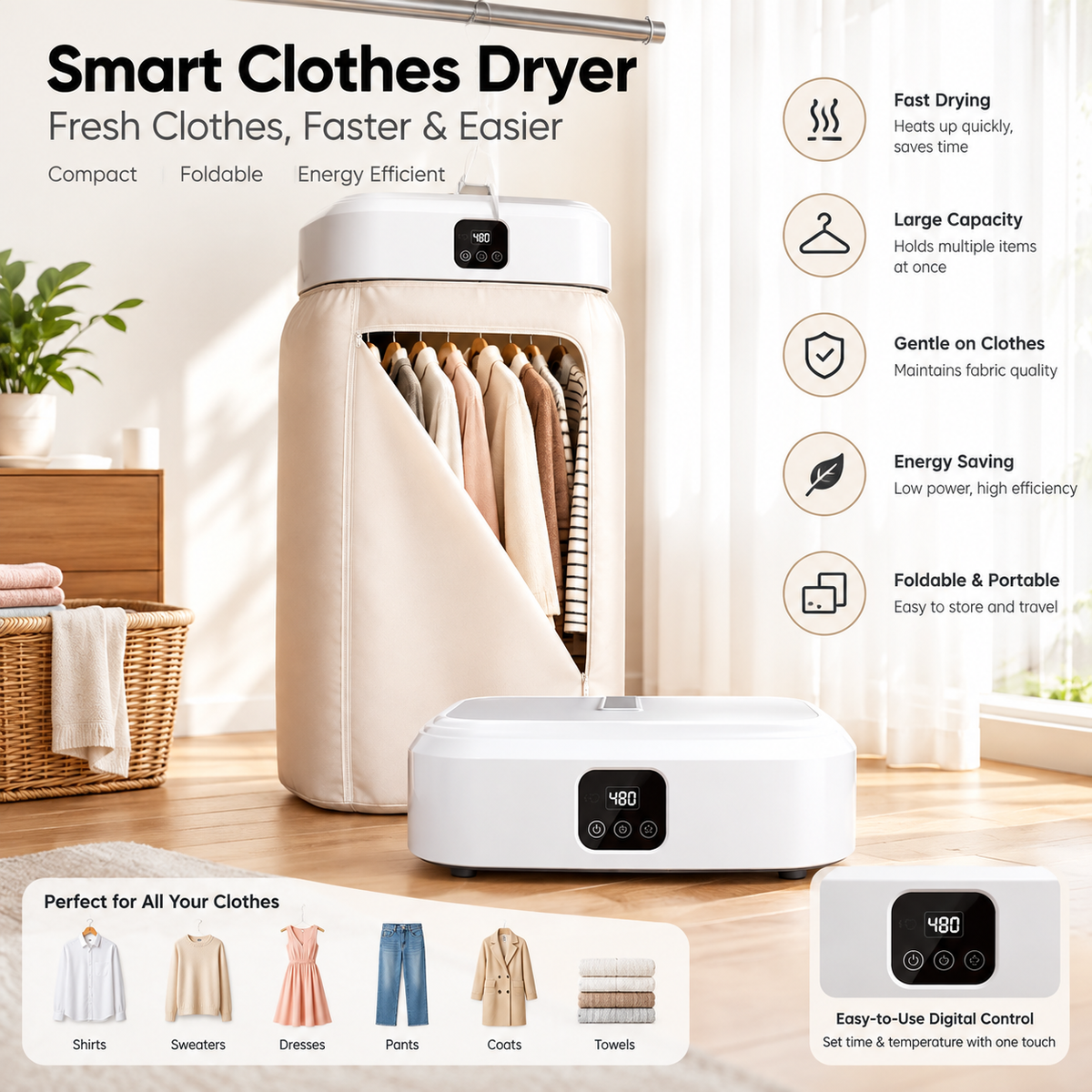 Portable Clothes Dryer – Compact Electric Garment Dryer for Home & Travel