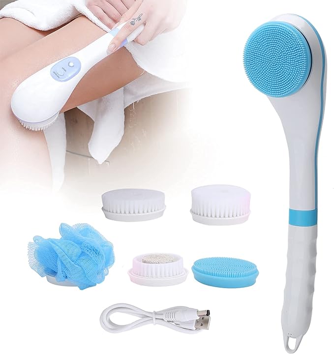 Brrnoo 360° Electric Body Bath Brush & Back Scrubber | 5-in-1 IPX7 Waterproof Shower Massager