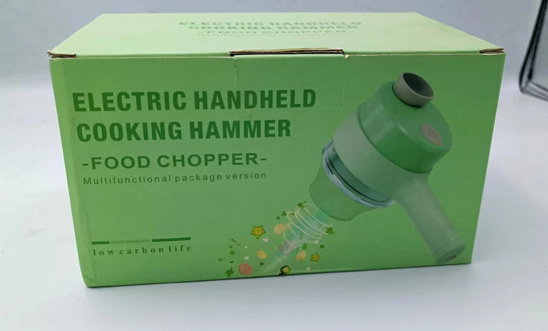 4-in-1 Handheld Electric Vegetable Cutter & Garlic Slicer | Cordless Food Chopper with Filling Hole
