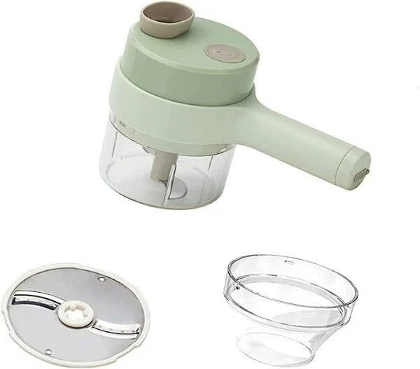 4-in-1 Handheld Electric Vegetable Cutter & Garlic Slicer | Cordless Food Chopper with Filling Hole