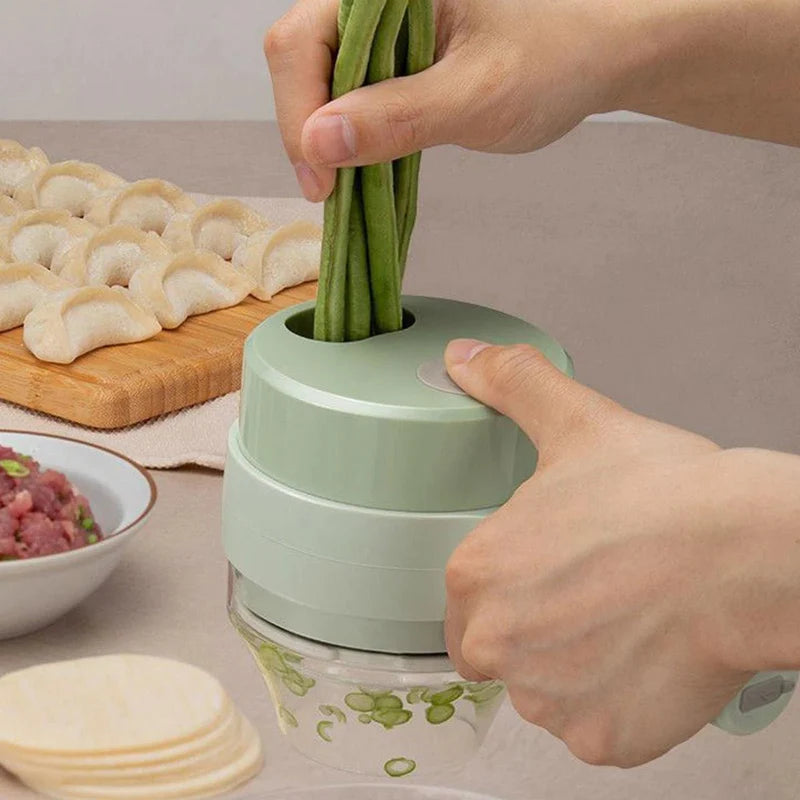 4-in-1 Handheld Electric Vegetable Cutter & Garlic Slicer | Cordless Food Chopper with Filling Hole