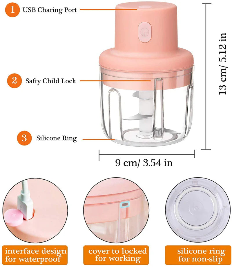 250ml Wireless Electric Garlic Chopper & Mini Food Processor | USB Rechargeable 45W Veggie Mincer