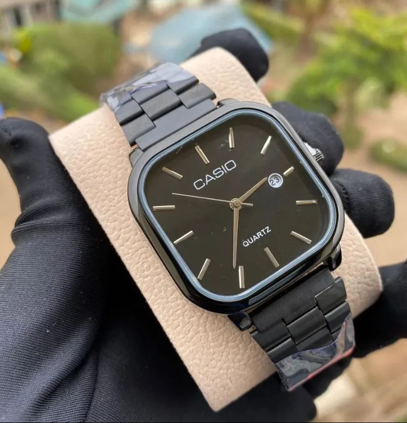Casio Vintage Square Analog Watch | Stainless Steel Bracelet & Sunburst Green Dial