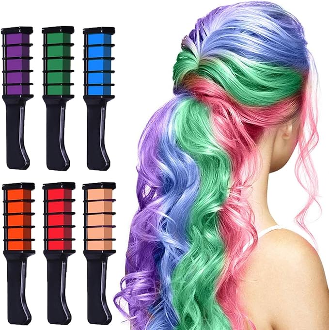 HairChalk Instant Hair Color Comb Set (Pack of 6) | Washable Temporary Dye for Kids & Adults