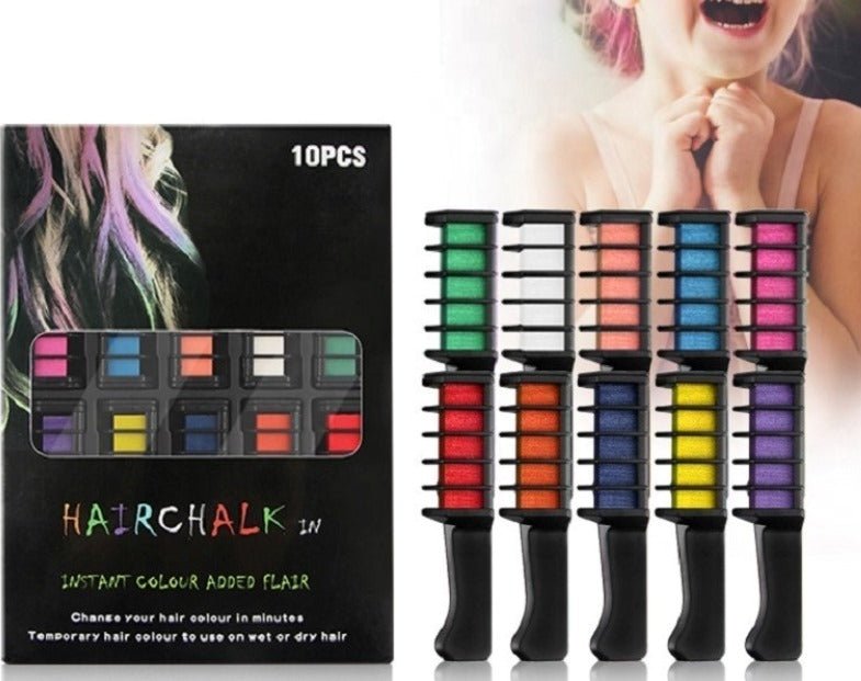 10-Piece Colorful Hair Dye Comb Set | Temporary Washable Chalk for Kids & Cosplay