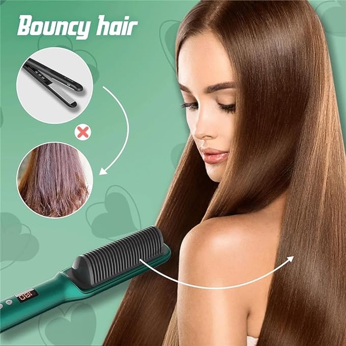 Fast Heating Hair Straightener Comb | Anti-Frizz Electric Hot Styling Brush for Curly Hair