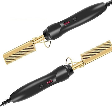 2-in-1 Electric Ceramic Hot Comb Straightener | Fast Heating Anti-Scald Styling Brush for All Hair Types
