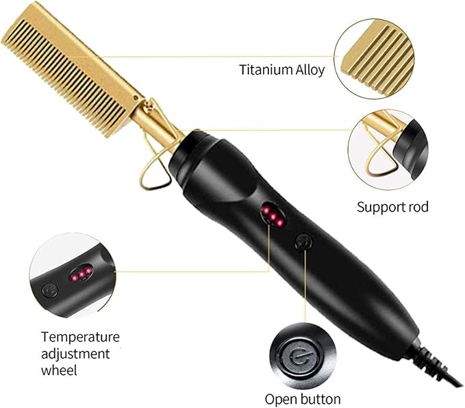 2-in-1 Electric Ceramic Hot Comb Straightener | Fast Heating Anti-Scald Styling Brush for All Hair Types