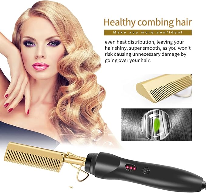 2-in-1 Electric Ceramic Hot Comb Straightener | Fast Heating Anti-Scald Styling Brush for All Hair Types