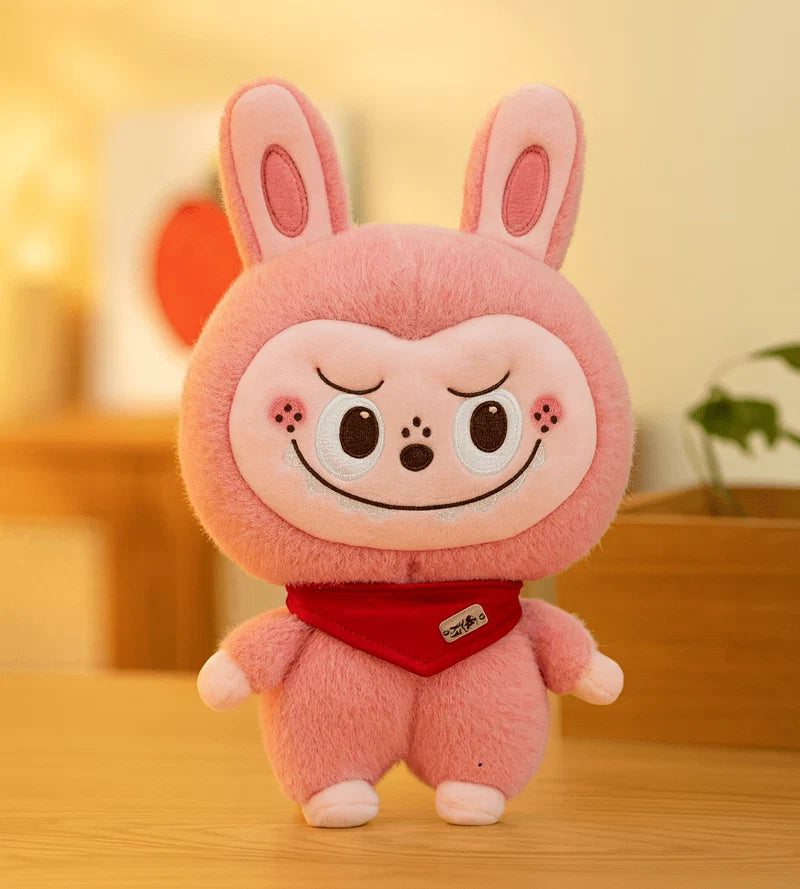 Cute Bunny Plush Toy Doll Labubu  with Scarf | Soft Smiling Stuffed Animal for Kids & Collectors