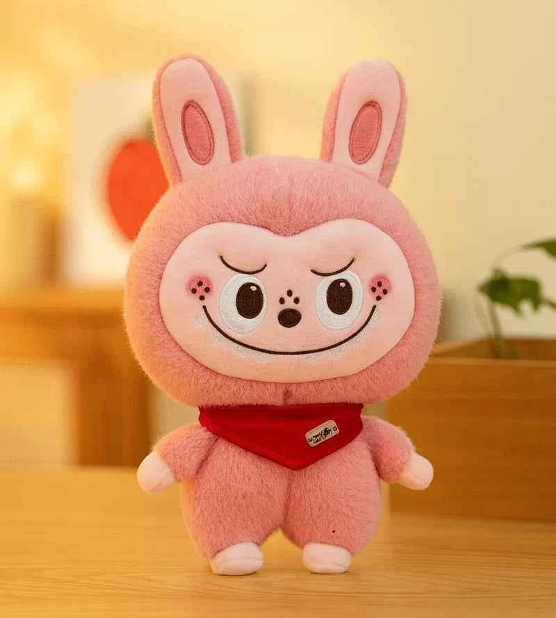 Cute Bunny Plush Toy Doll Labubu  with Scarf | Soft Smiling Stuffed Animal for Kids & Collectors