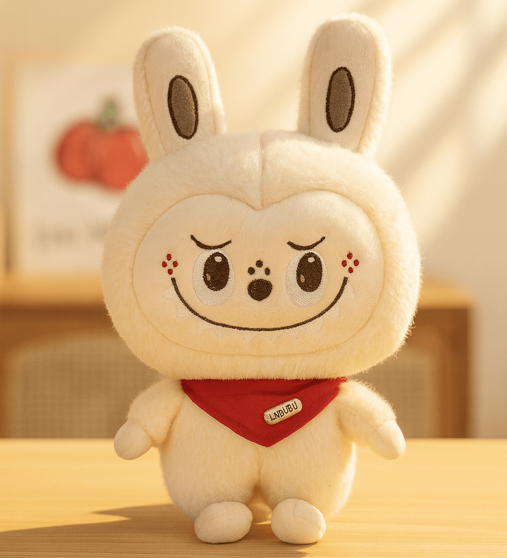 Cute Bunny Plush Toy Doll Labubu  with Scarf | Soft Smiling Stuffed Animal for Kids & Collectors