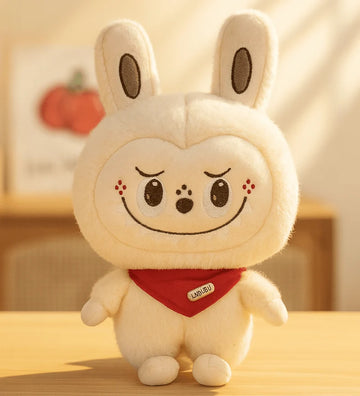 Cute Bunny Plush Toy Doll Labubu  with Scarf | Soft Smiling Stuffed Animal for Kids & Collectors