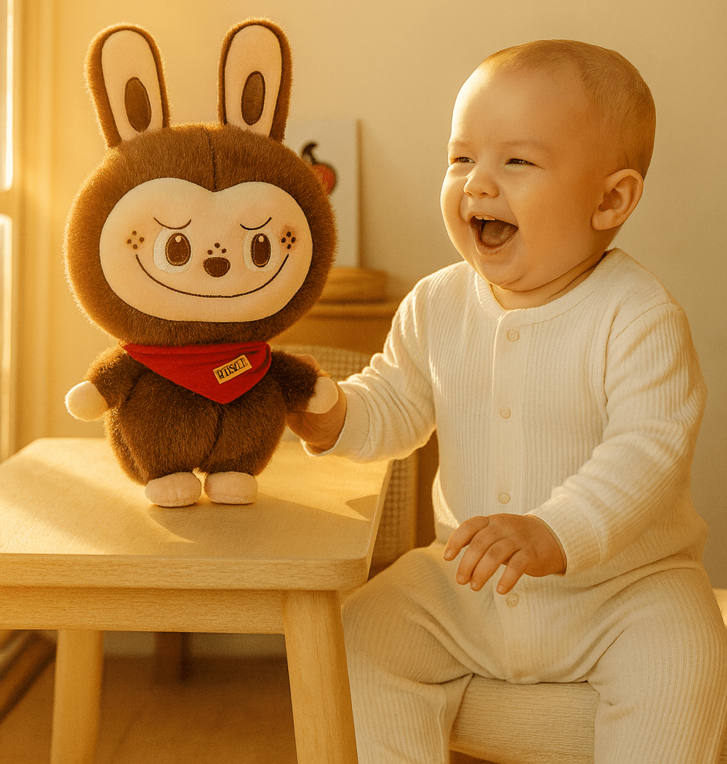 Cute Bunny Plush Toy Doll Labubu  with Scarf | Soft Smiling Stuffed Animal for Kids & Collectors