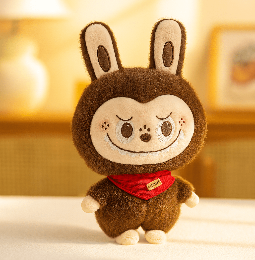 Cute Bunny Plush Toy Doll Labubu  with Scarf | Soft Smiling Stuffed Animal for Kids & Collectors