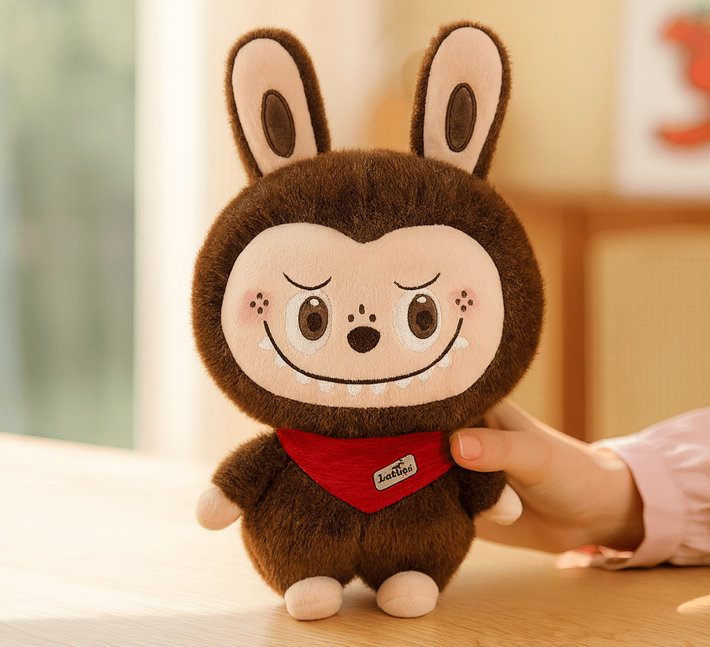 Cute Bunny Plush Toy Doll Labubu  with Scarf | Soft Smiling Stuffed Animal for Kids & Collectors