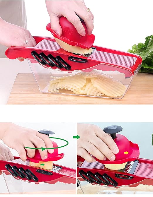 10-in-1 Multi-functional Vegetable Slicer & Shredder | Mandoline Cutter with 6 Blades & Hand Guard